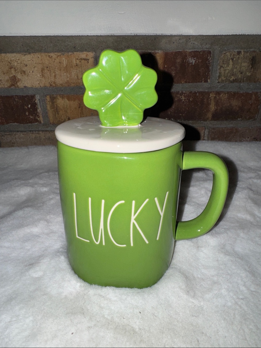 🍀Rae Dunn Lucky Green Ceramic Mug with Shamrock Lid🍀